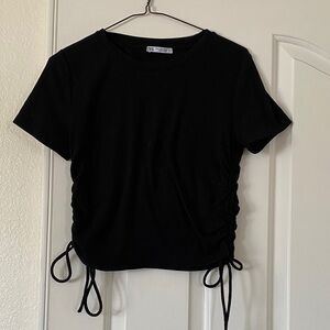 Zara Black Short Sleeve Ruched Tee